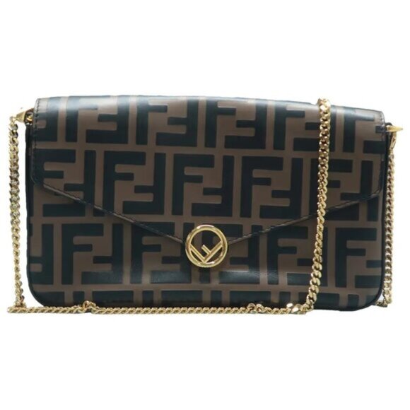FENDI Kan I Brown&Black W/P Leather Shoulder Bag 1108-061425